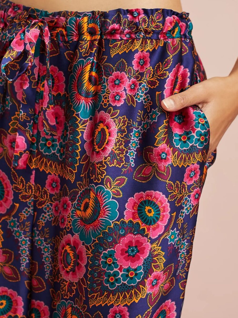Anthropologie Floreat Floral Lounge Silk Pajama Pants LG NWOT